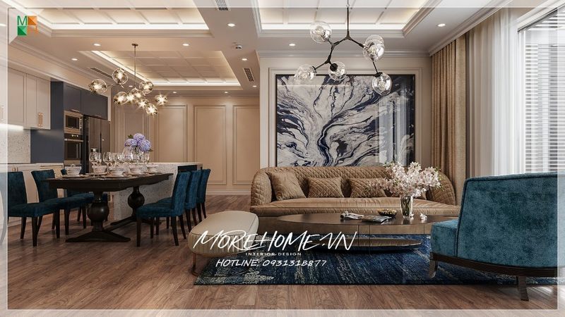 Sofa văng bọc da màu kem đương đại phòng khách có tựa thoải mái sử dụng của gia chủ.